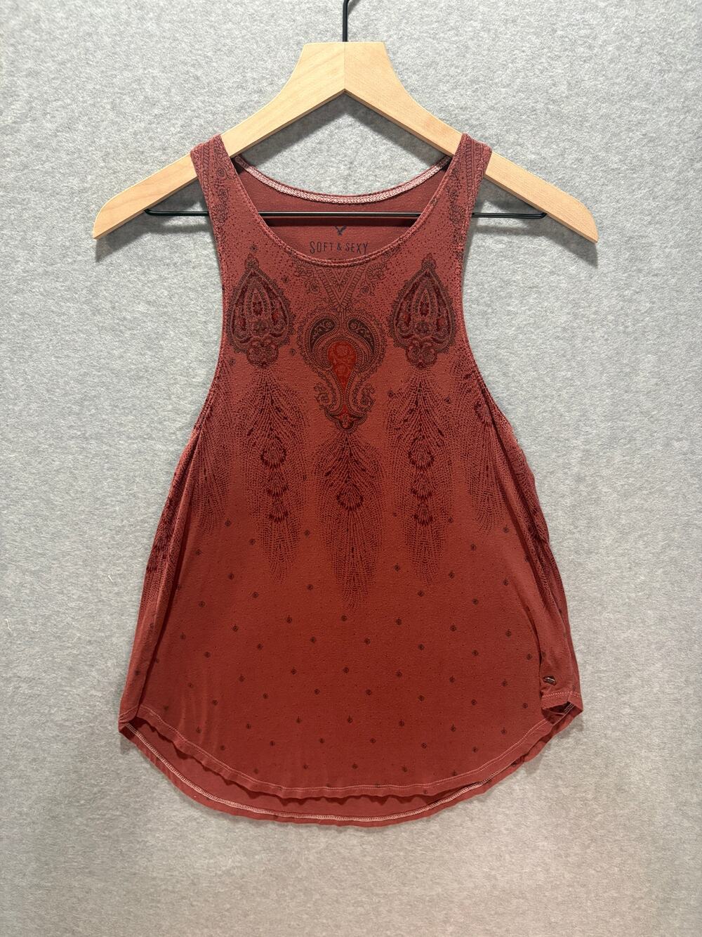 American Eagle Soft & Sexy Tank Top Womens XS Rust Paisley Boho Stretch AEO
